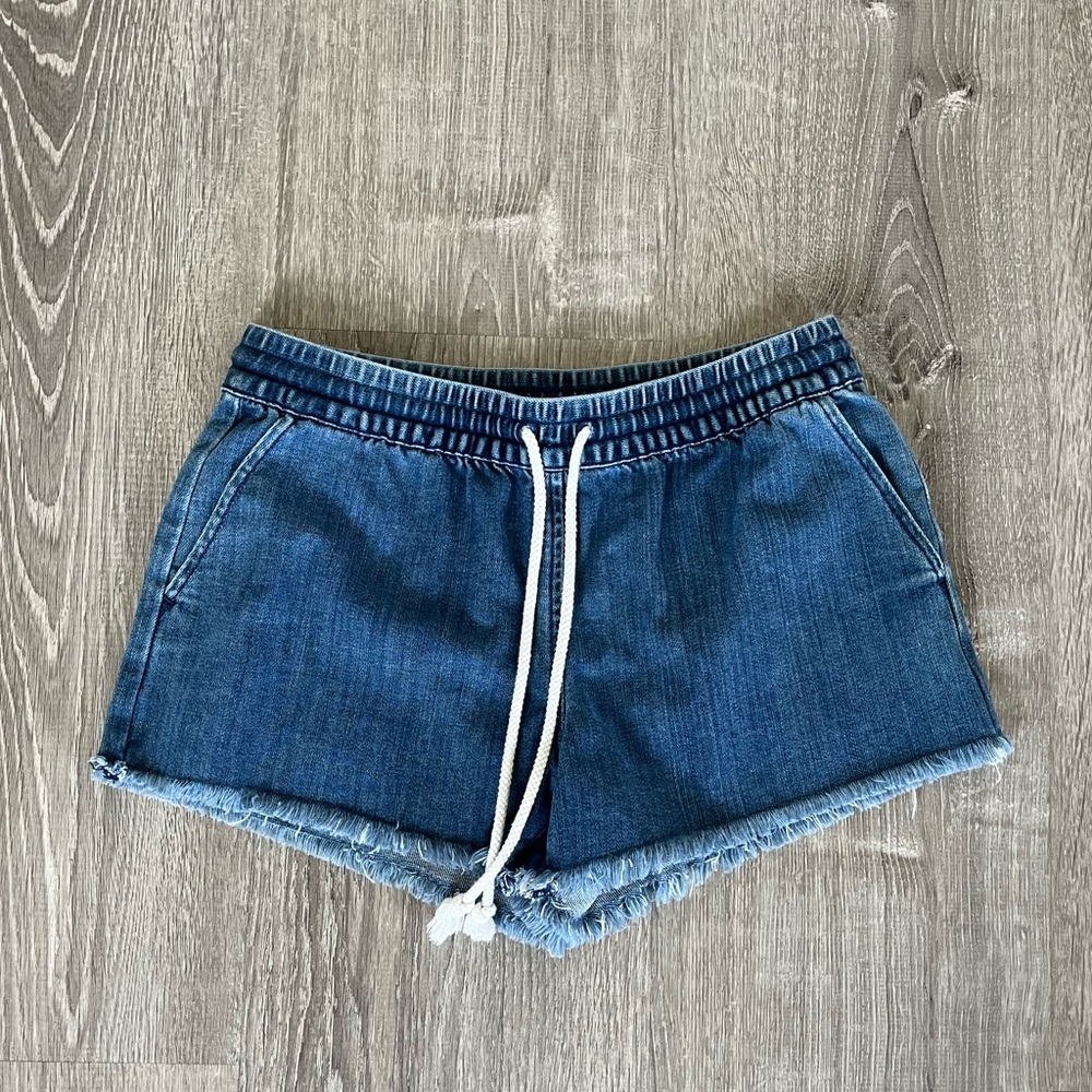 Aerie High Waisted Tie Front Raw Edge Jean Shorts